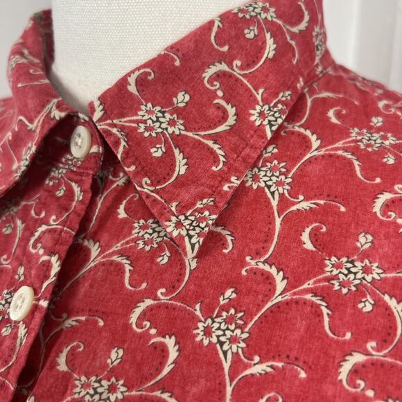 Ralph Lauren Top Womens 1X Rustic Red Floral Button Down Cottagecore Garden - Picture 3 of 9
